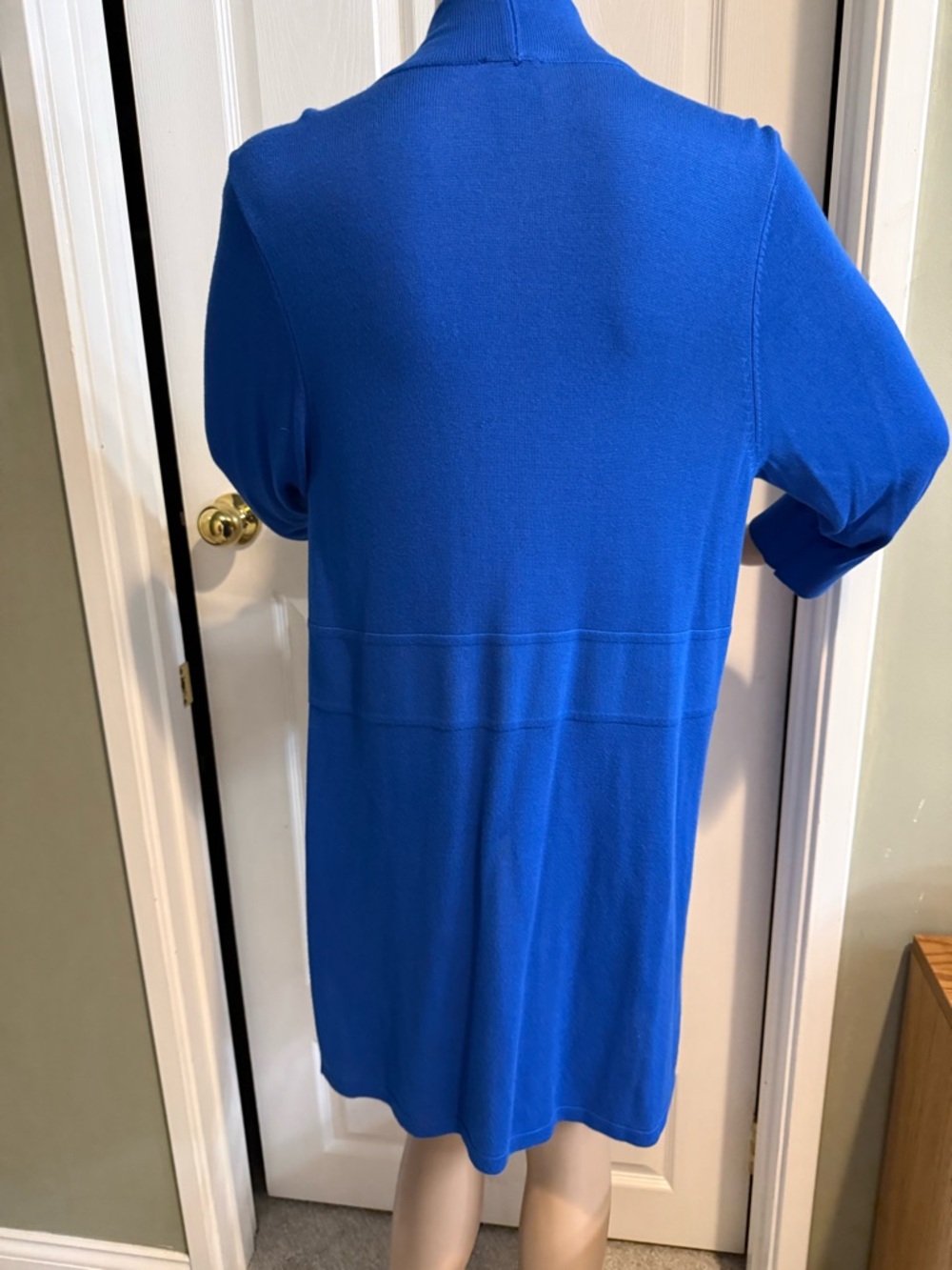Chicos Size 2 L Long Open Cardigan Duster Lightweight Blue Tight Knit Comfy - Picture 6 of 13